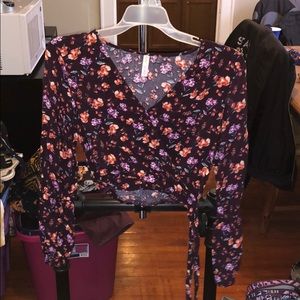 Flower Print Crop Tie Top